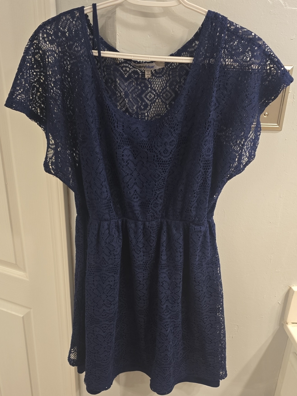 bailey blue Navy Lace Short Sleeve Peplum Tunic